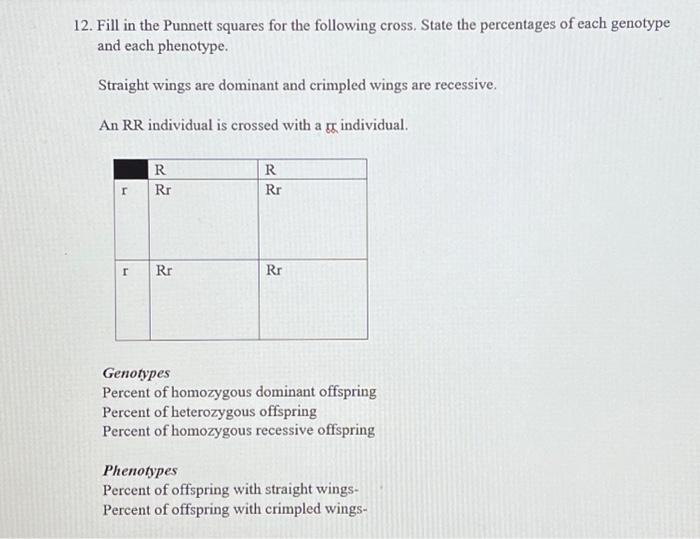 Solved 12. Fill in the Punnett squares for the following | Chegg.com