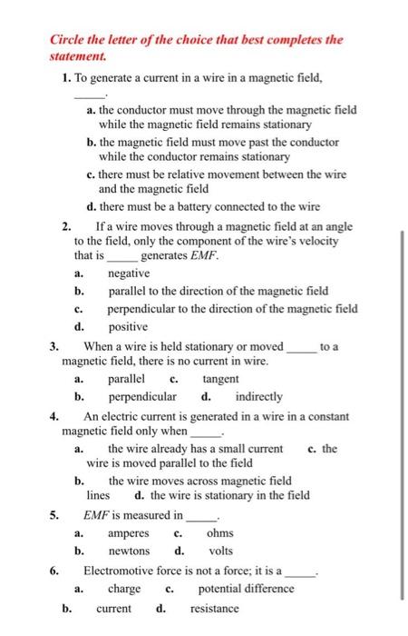 Solved Circle the letter of the choice that best completes | Chegg.com