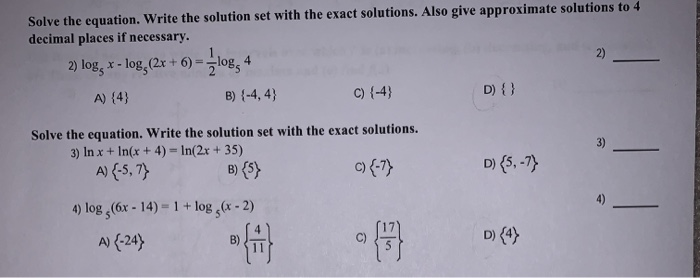 Solved Solve the equation. Write the solution set with the | Chegg.com