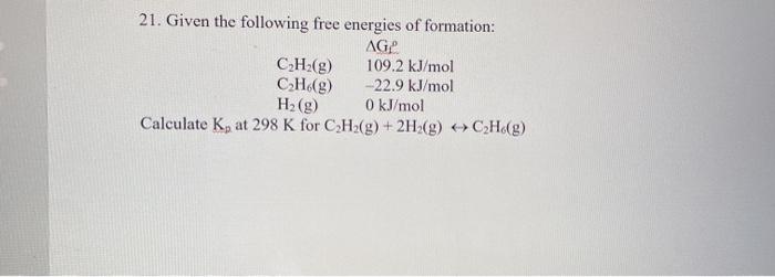 Solved 21. Given the following free energies of formation: | Chegg.com