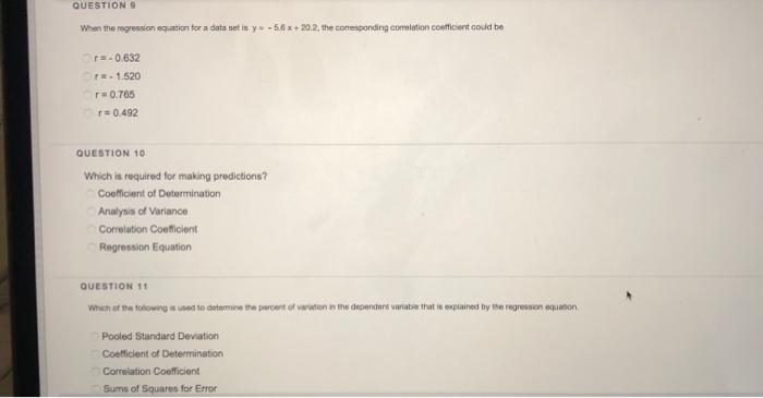 Solved QUESTION When the regression equation for a data | Chegg.com