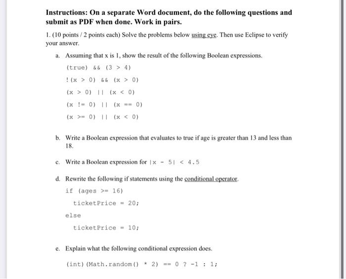 Solved Instructions: On a separate Word document, do the | Chegg.com