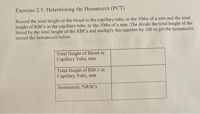 Solved Exercise 2.5: Determining the Hematocrit (PCT) Record | Chegg.com