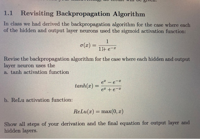 Solved 1.1 Revisiting Backpropagation Algorithm In class we | Chegg.com
