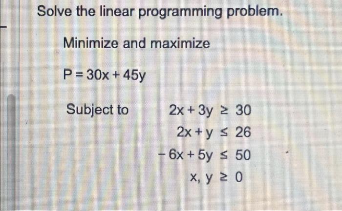 Solved Solve the linear programming problem. Minimize and | Chegg.com
