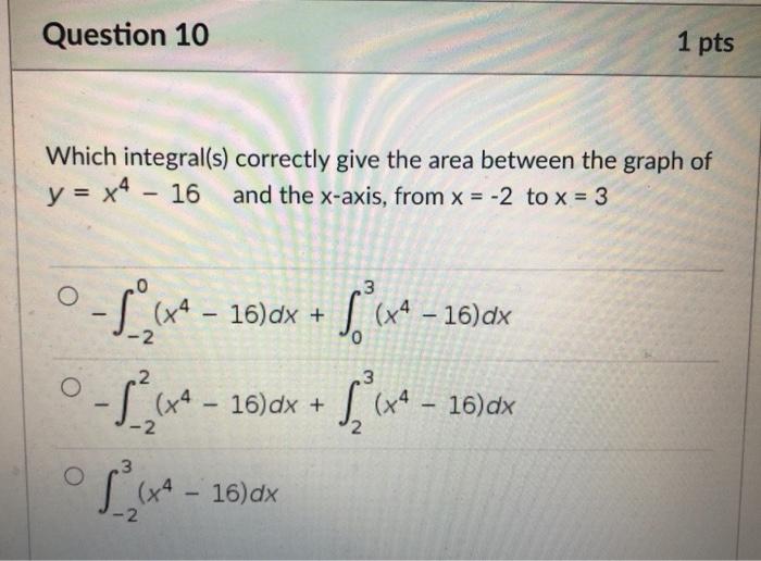 Solved Question 10 1 pts Which integral(s) correctly give | Chegg.com