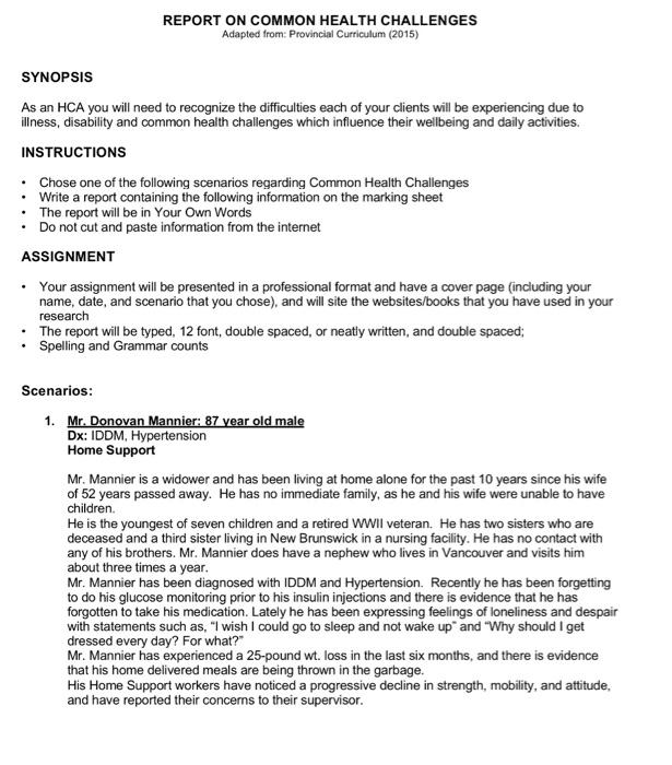 Solved REPORT ON COMMON HEALTH CHALLENGES Adapted from: | Chegg.com