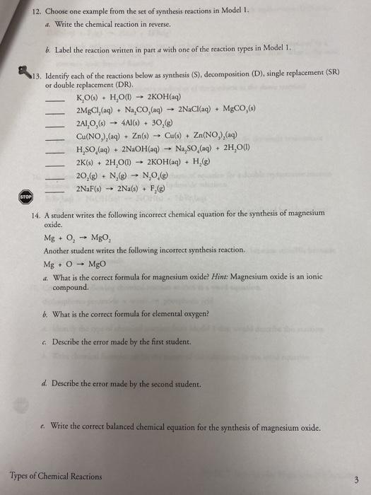 Solved Types Of Chemical Reactions Do Atoms Rearrange I Chegg Com