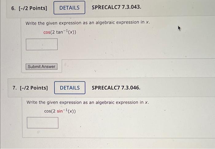 Solved Write The Given Expression As An Algebraic Expression | Chegg.com