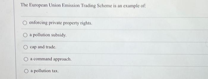 Solved The European Union Emission Trading Scheme is an | Chegg.com