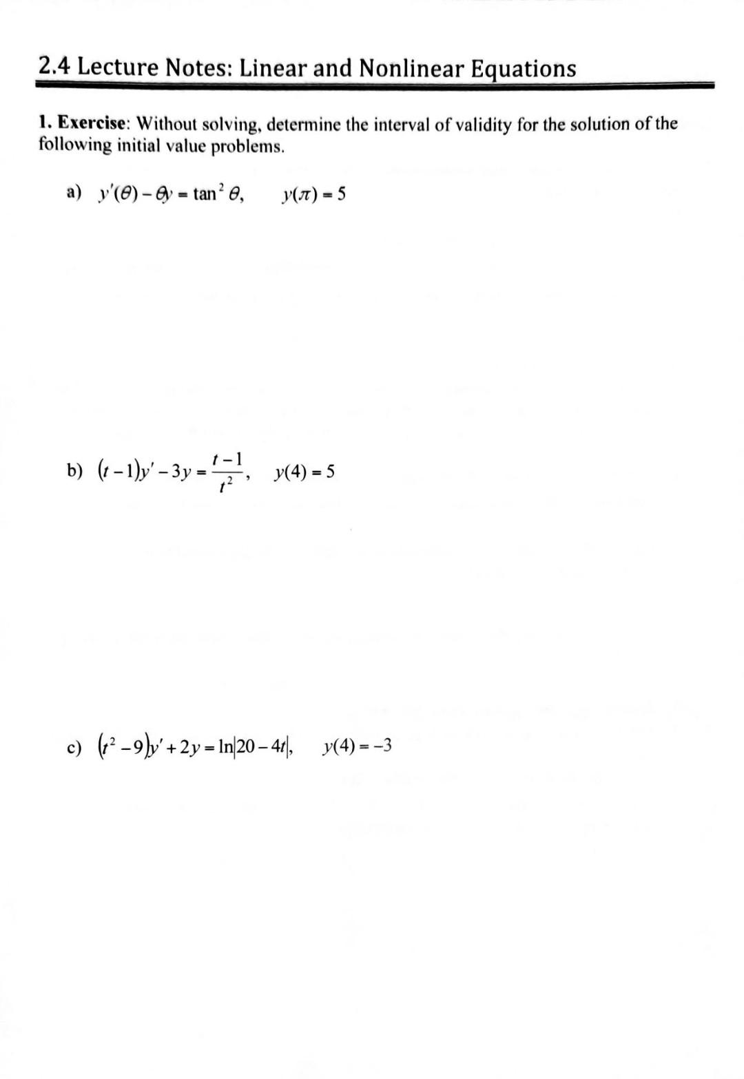 Solved 2.4 Lecture Notes: Linear and Nonlinear Equations 1. | Chegg.com