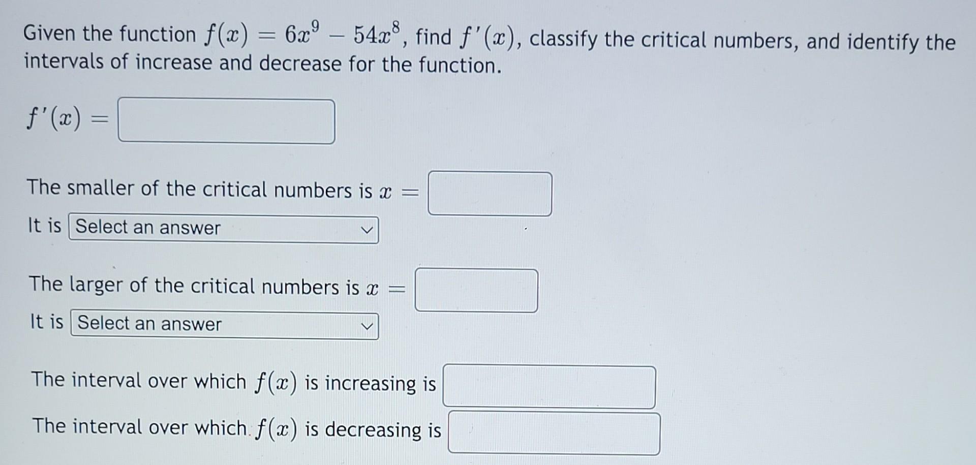 Solved Given The Function Fx6x9−54x8 Find F′x 2258