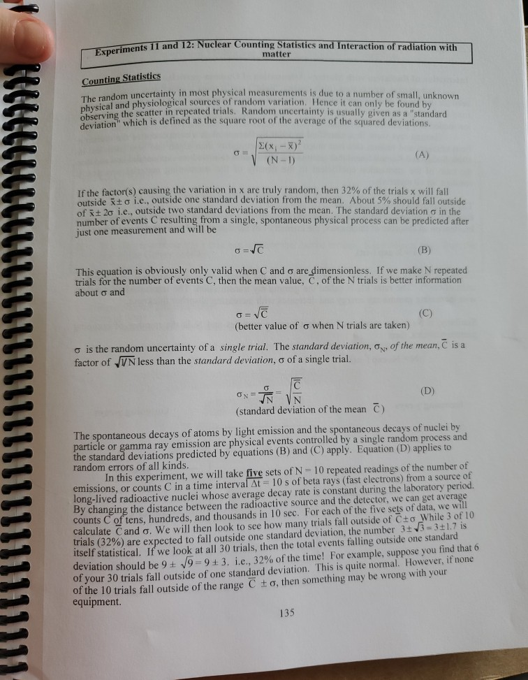 Solved Experiments 11 and 12: Nuclear Counting Statistics | Chegg.com