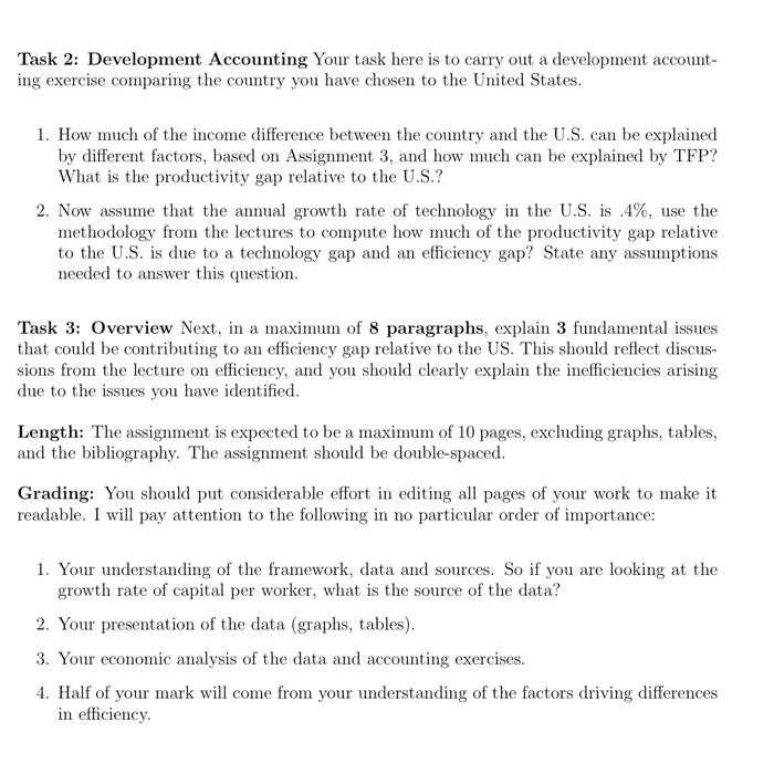 Task 2: Development Accounting Your task here is to | Chegg.com