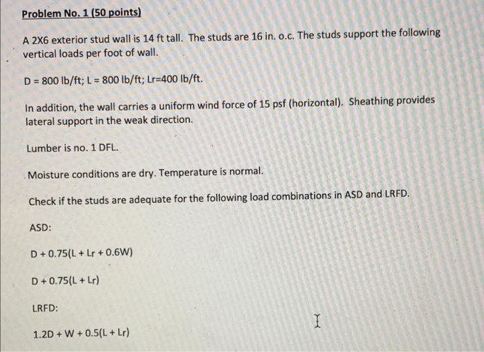 Solved Problem No. 1 (50 points) A 2X6 exterior stud wall is | Chegg.com