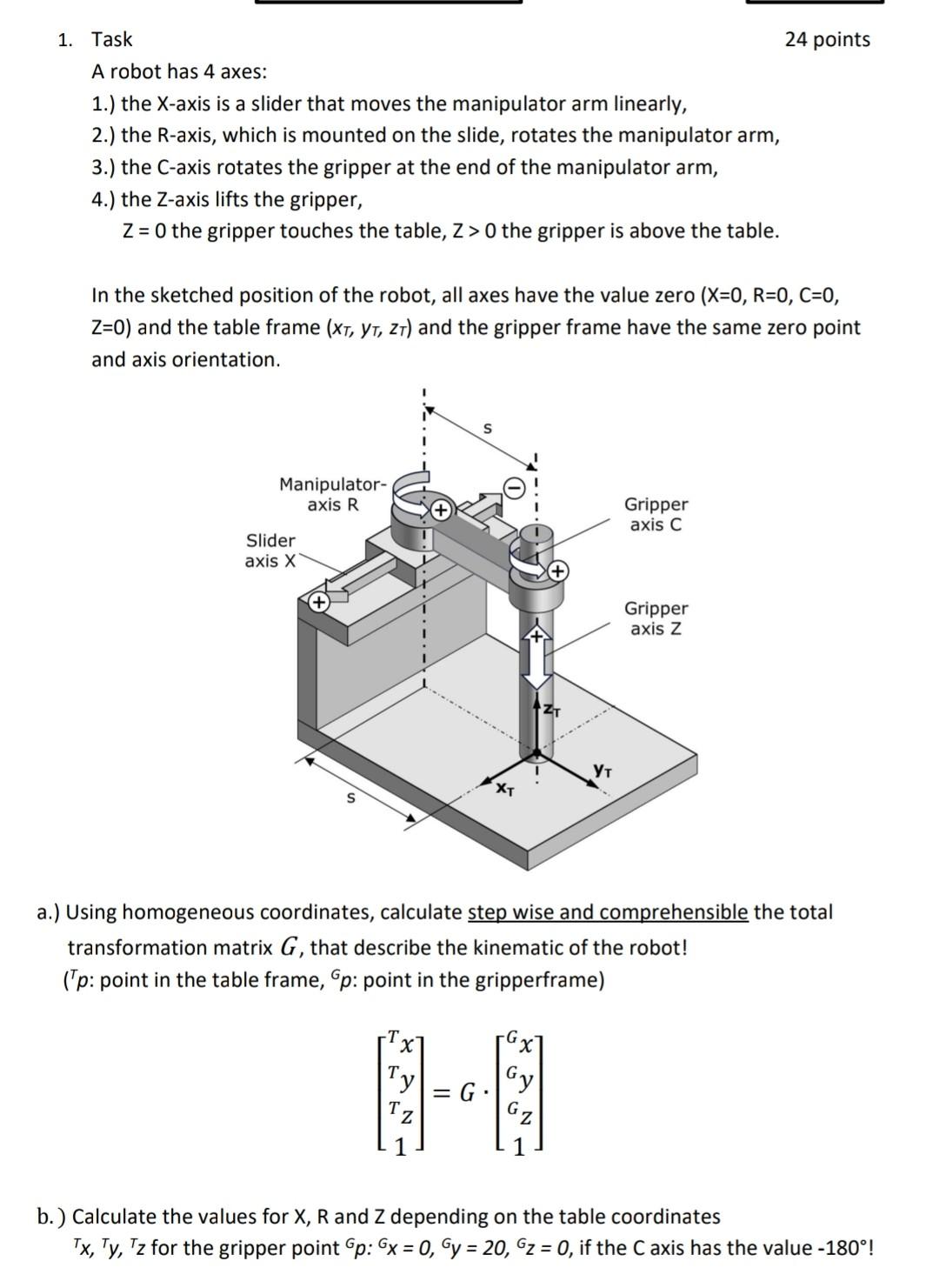 Solved A robot has 4 axes: 1.) the X-axis is a slider that | Chegg.com