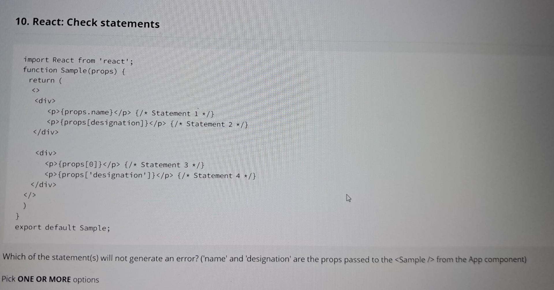 Solved 10. React Check statements Vhich of the statement(s)