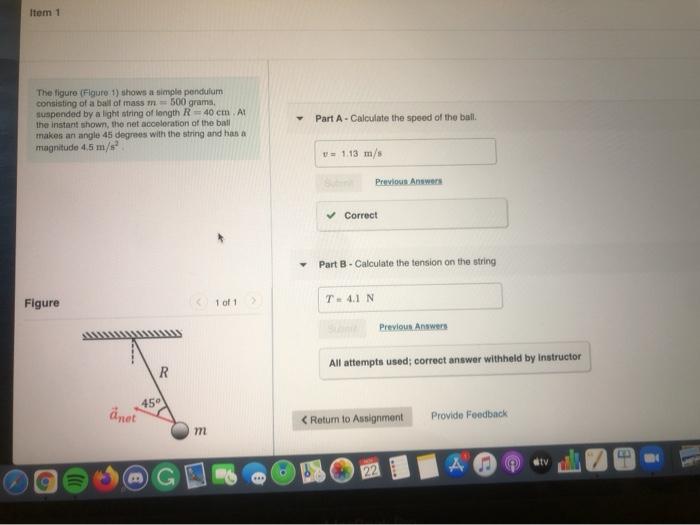 Solved Item 1 The figure (Figure 1) shows a simple pendulum | Chegg.com