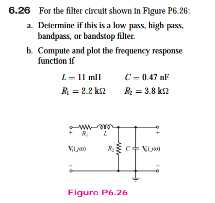 Solved 6.26 ﻿For the filter circuit shown in Figure P6.26:a. | Chegg.com