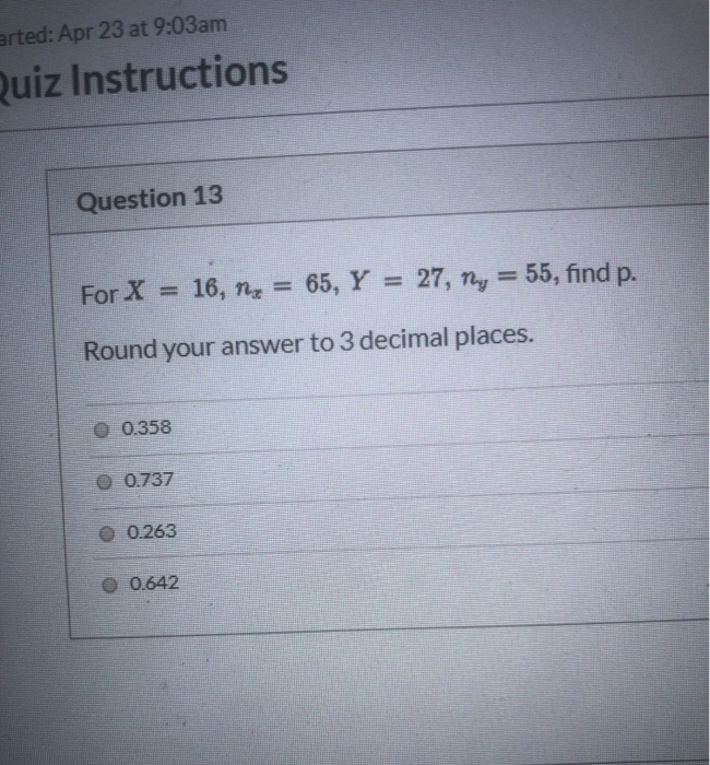 Solved arted: Apr 23 at 9:03am uiz Instructions Question 13 | Chegg.com