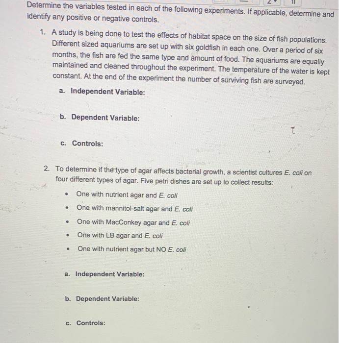 Solved Determine the variables tested in each of the | Chegg.com