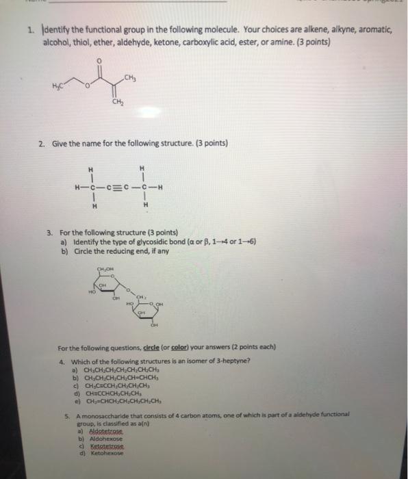 Solved 1. Identify the functional group in the following
