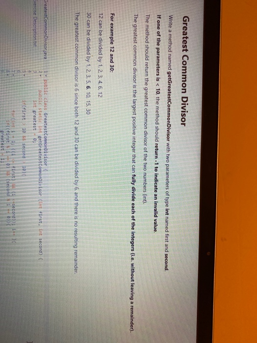 Solved Greatest Common Divisor Write a method named | Chegg.com