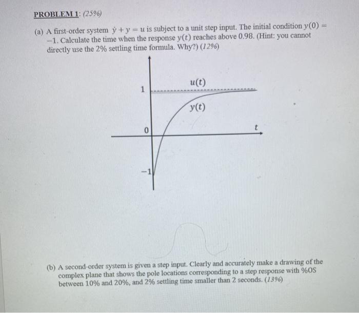Solved PROBLEM 1: (2596) (a) A first-order system y + y = u | Chegg.com