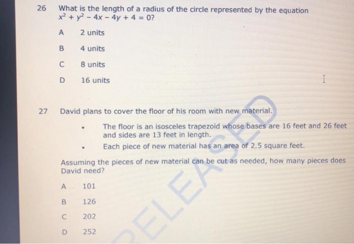 Solved 26 What Is The Length Of A Radius Of The Circle Chegg Com