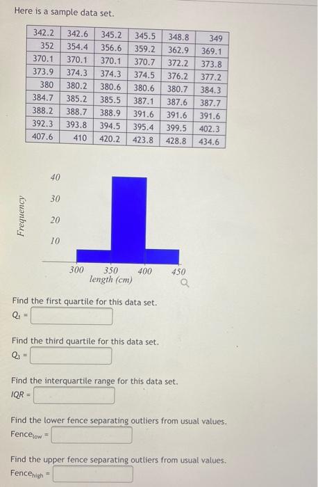 Solved Find the first and third quartile for the | Chegg.com