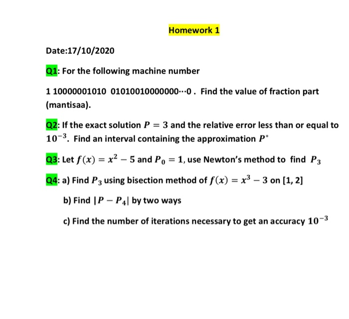 Solved Homework 1 Date:17/10/2020 Q1: For the following | Chegg.com