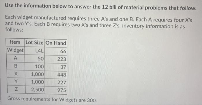 Solved Use the information below to answer the 12 bill of | Chegg.com