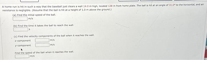 Solved A home run is hit in such a way that the baseball | Chegg.com