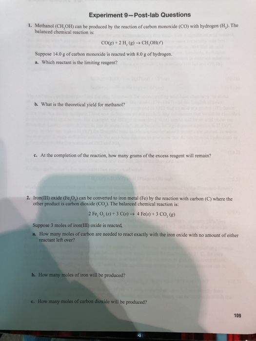 Solved Experiment 9-Post-lab Questions 1. Methanol (CH,OH) | Chegg.com
