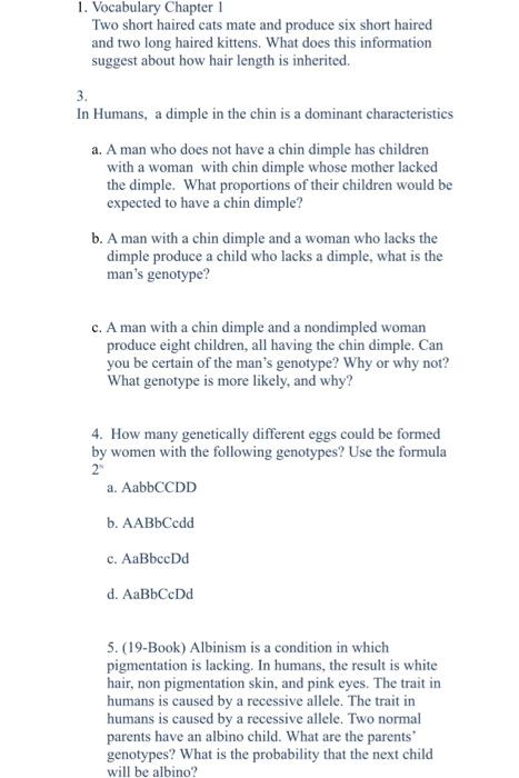 Solved 1. Vocabulary Chapter 1 Two short haired cats mate | Chegg.com
