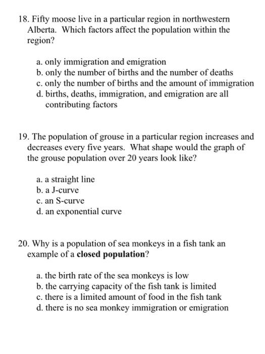 Solved 18. Fifty moose live in a particular region in | Chegg.com