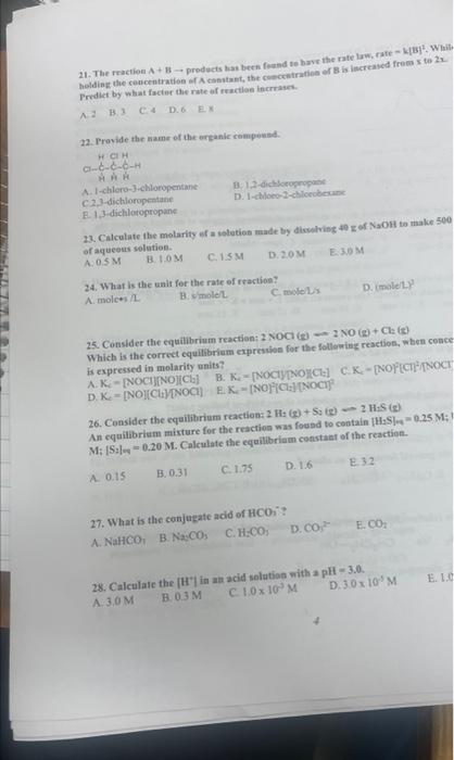 Solved 21. The reaction A+B→ products has been feand se bave | Chegg.com