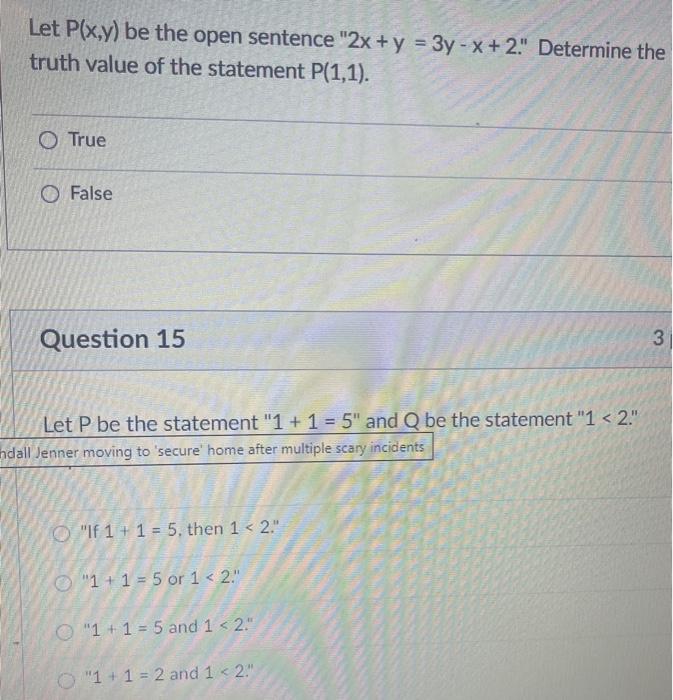 Solved Let P(x,y) be the open sentence "2x + y = 3y X+2."