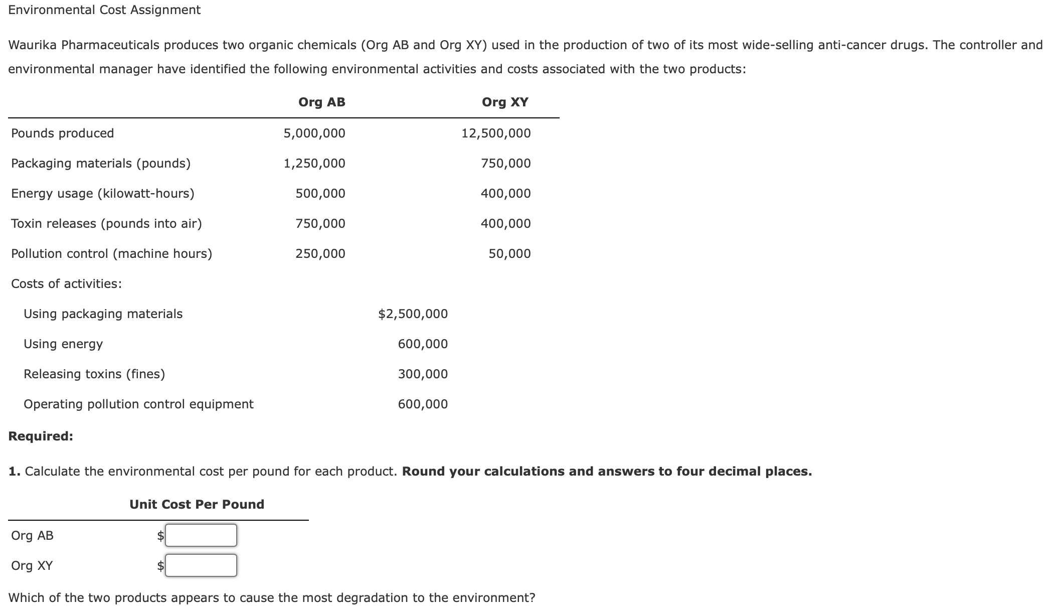 Solved RequiredCalculate the environmental cost per pound