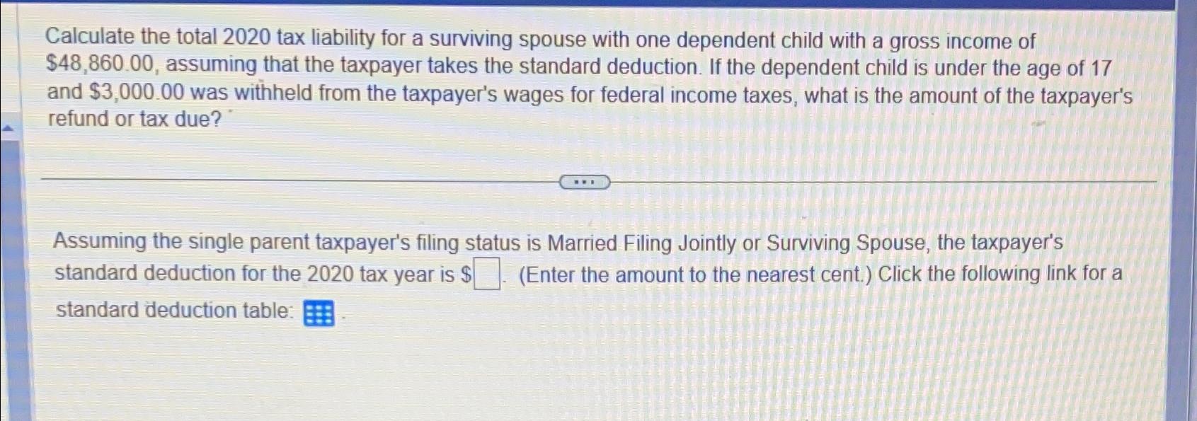 Solved Calculate the total 2020 ﻿tax liability for a