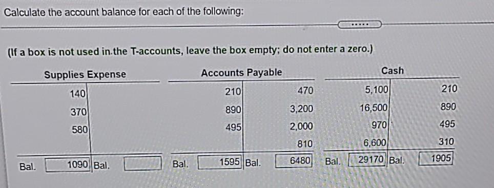 Solved Calculate the account balance for each of the | Chegg.com
