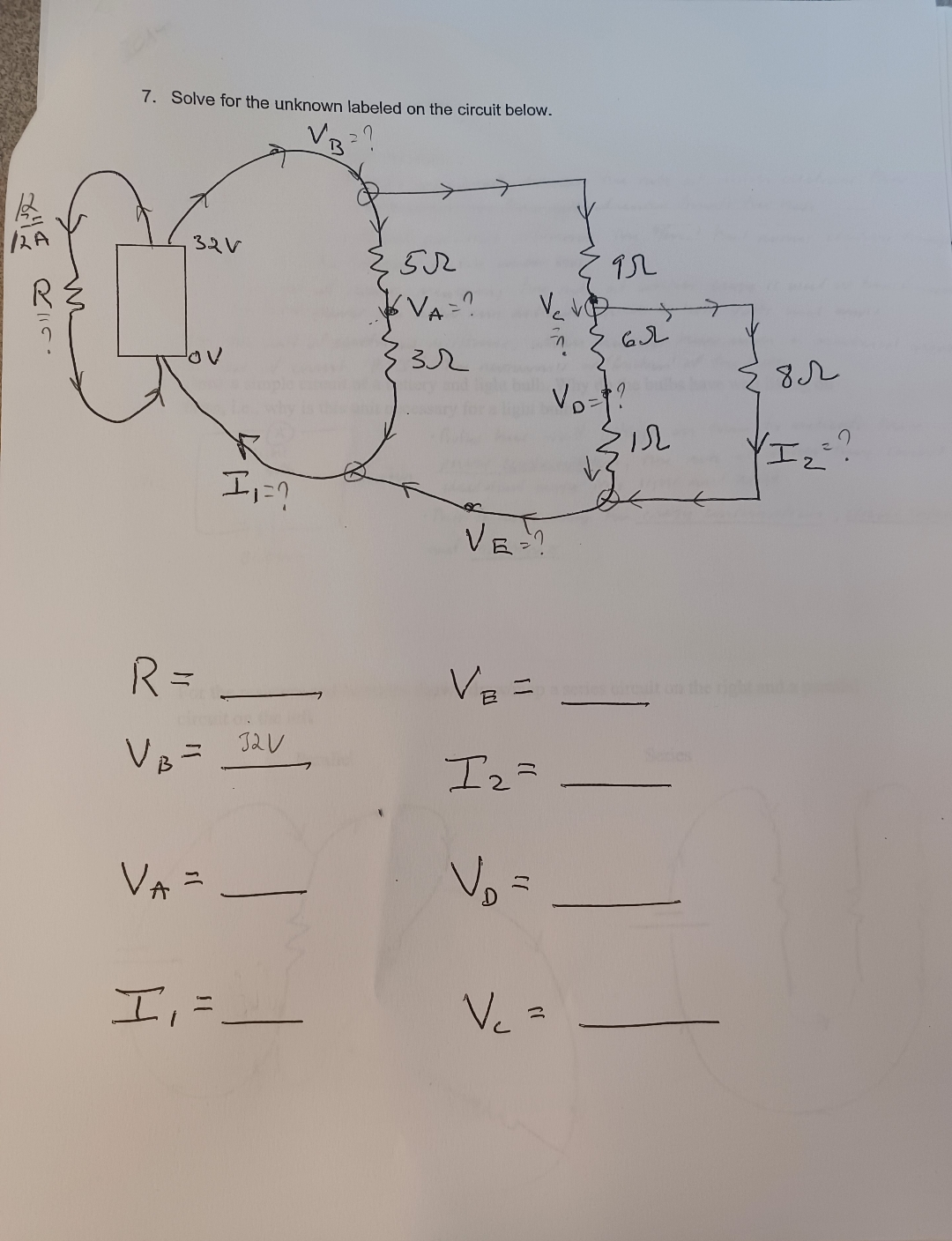 Solved Solve for the unknown labeled on the circuit | Chegg.com