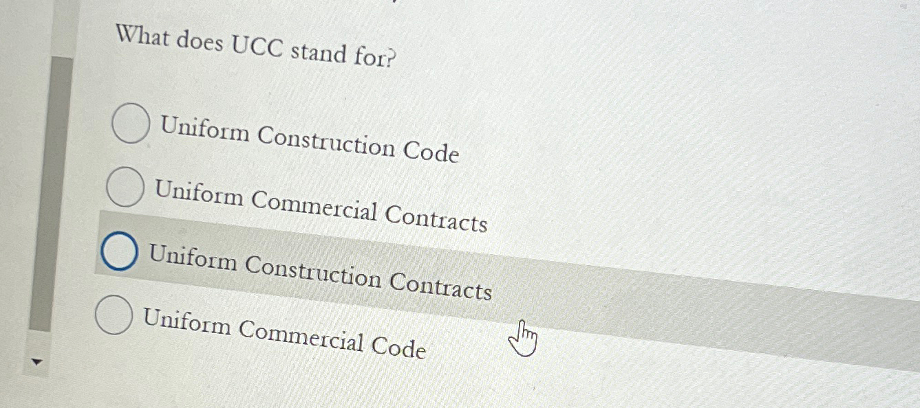 Solved What does UCC stand for?Uniform Construction