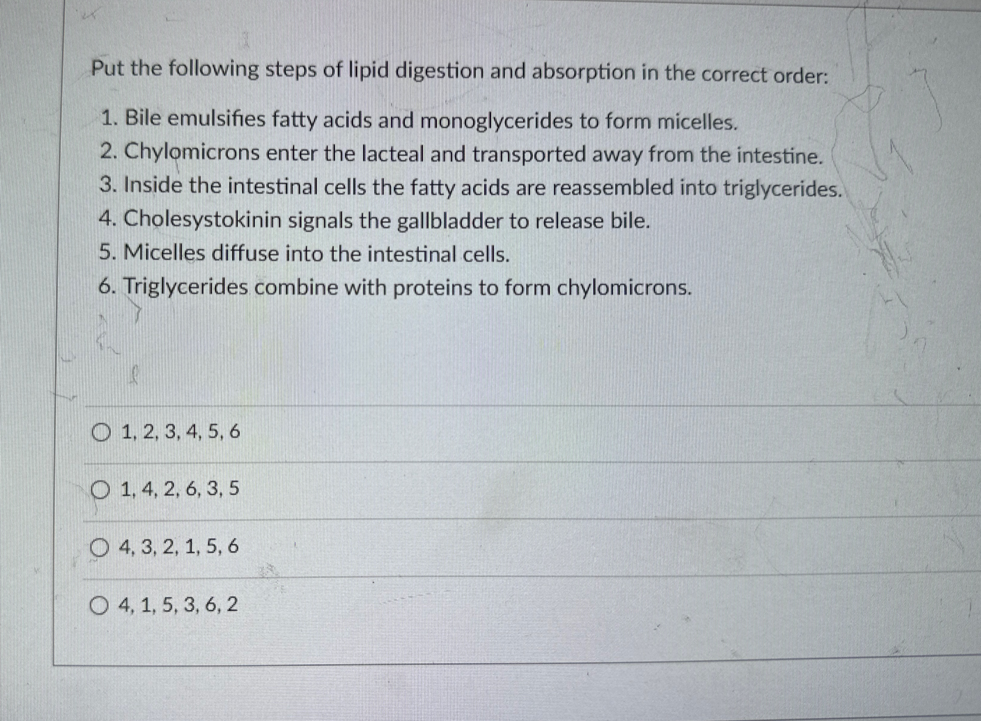 Solved Put the following steps of lipid digestion and | Chegg.com