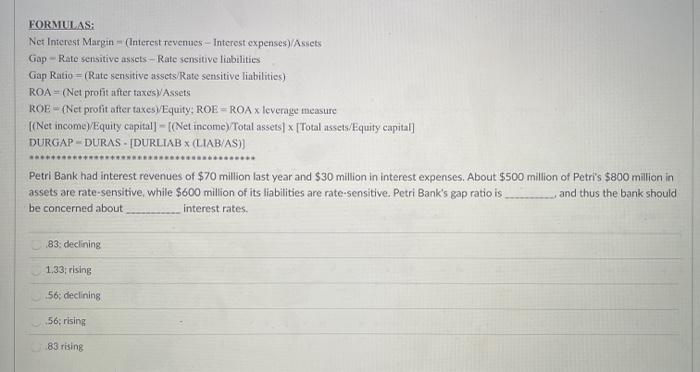 Solved FORMULAS: Net Interest Margin (Interest revenues - | Chegg.com