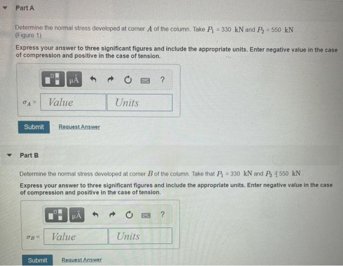 Solved Part A Determine the normal stress developed at comer | Chegg.com