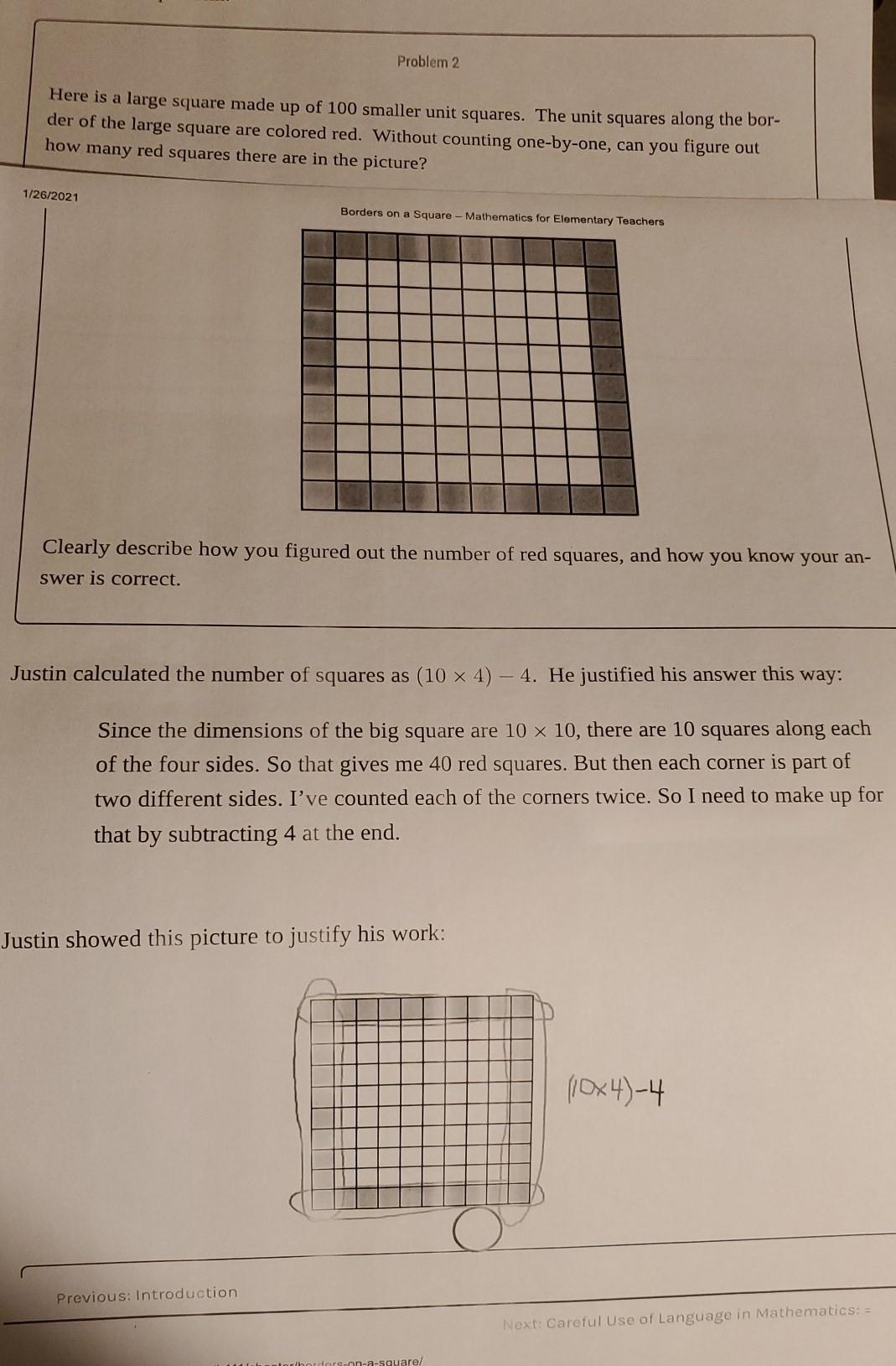 Solved Problem 2 Here is a large square made up of 100 | Chegg.com