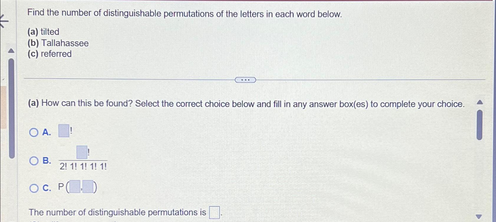 Solved Find The Number Of Distinguishable Permutations Of | Chegg.com