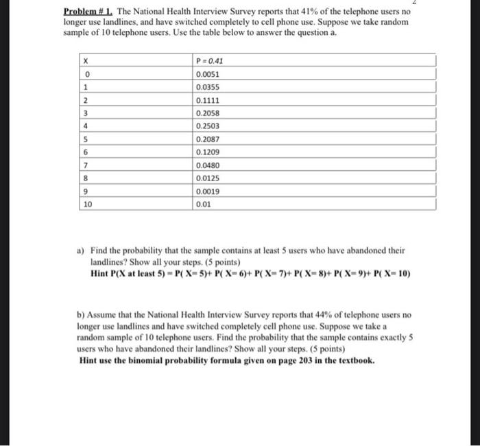 Solved Problem 1 The National Health Interview Survey Chegg Com   Image