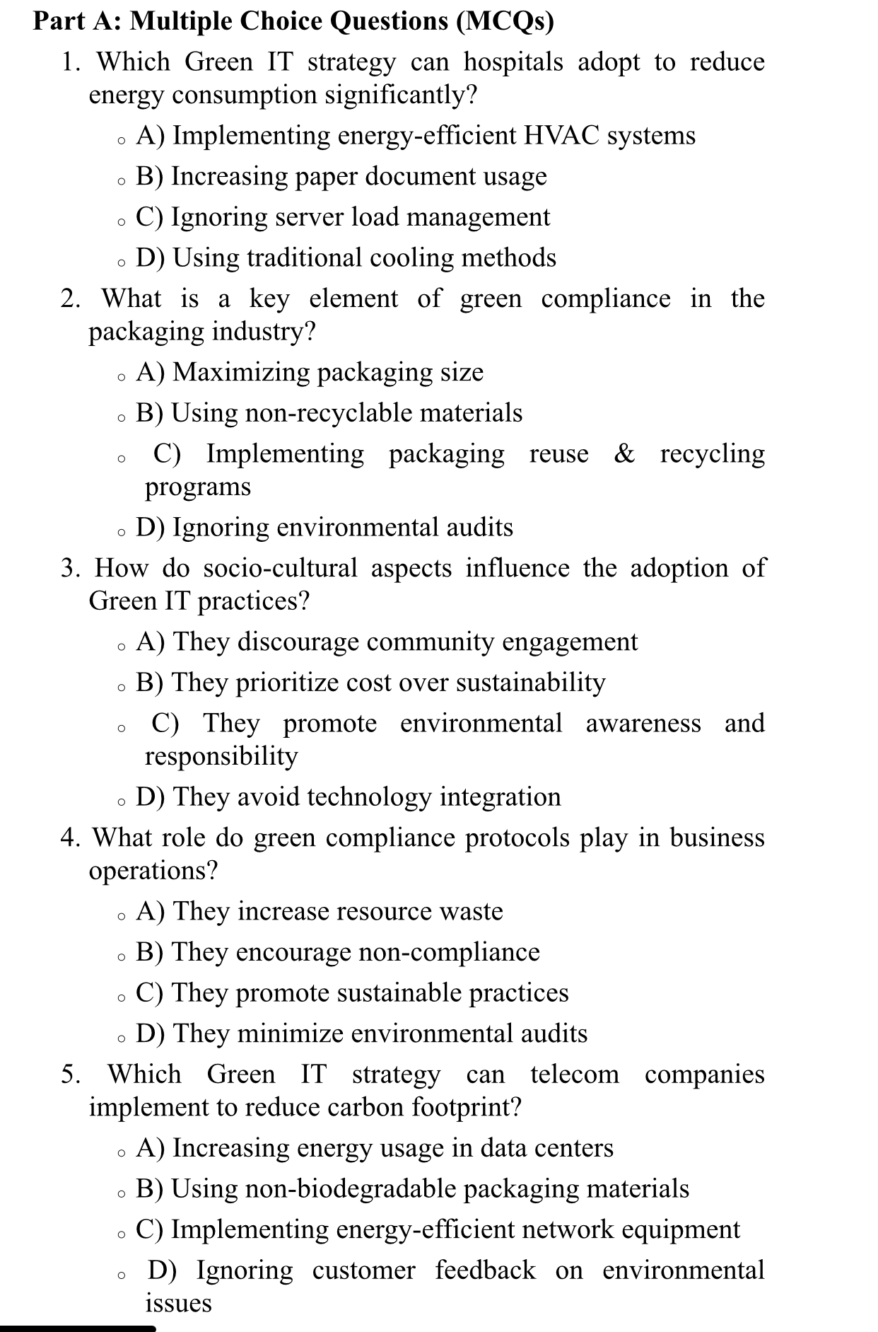 Solved Part A: Multiple Choice Questions (MCQs)Which Green | Chegg.com